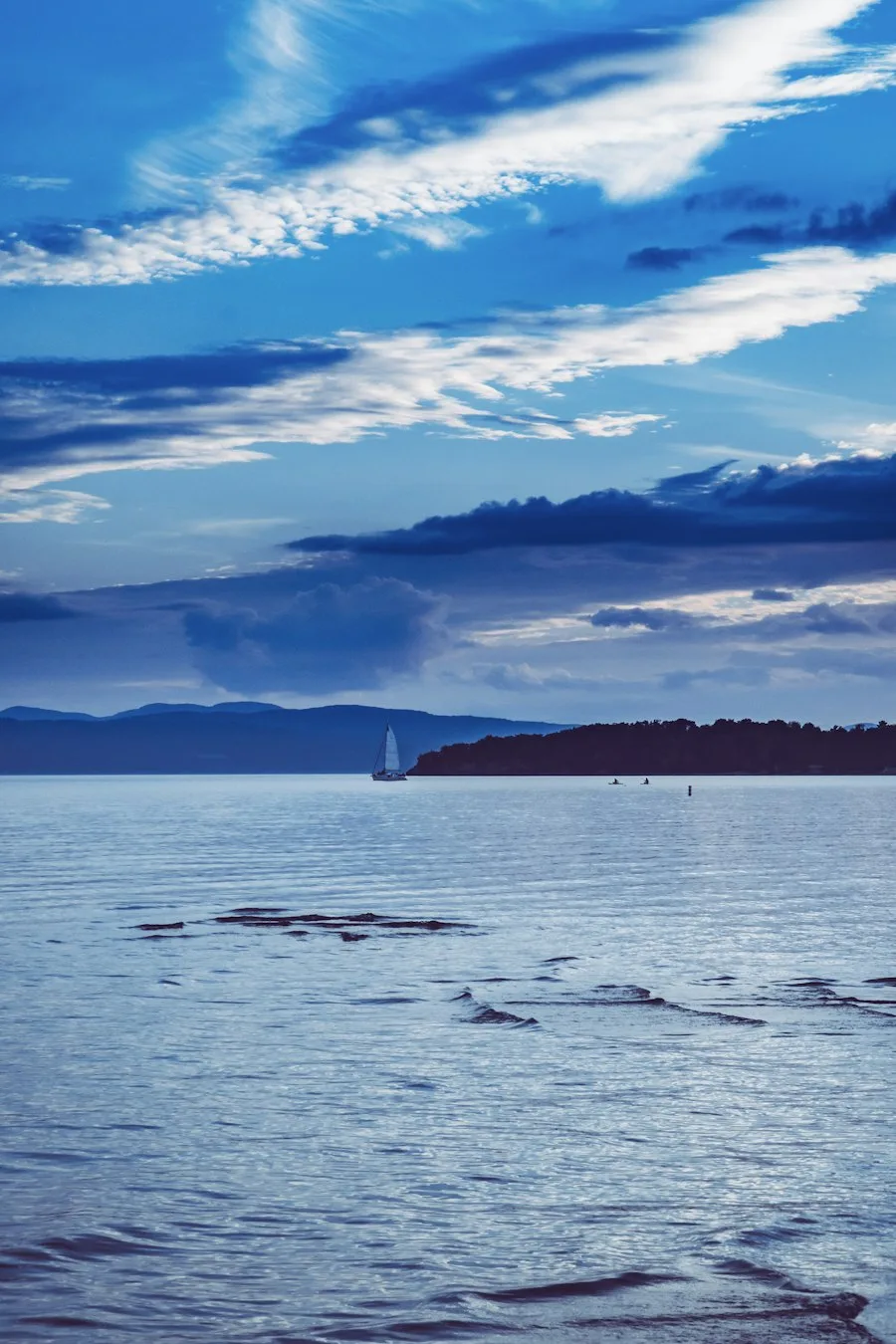 Calm sunset over Lake Champlain from Burlington, Vermont waterfront